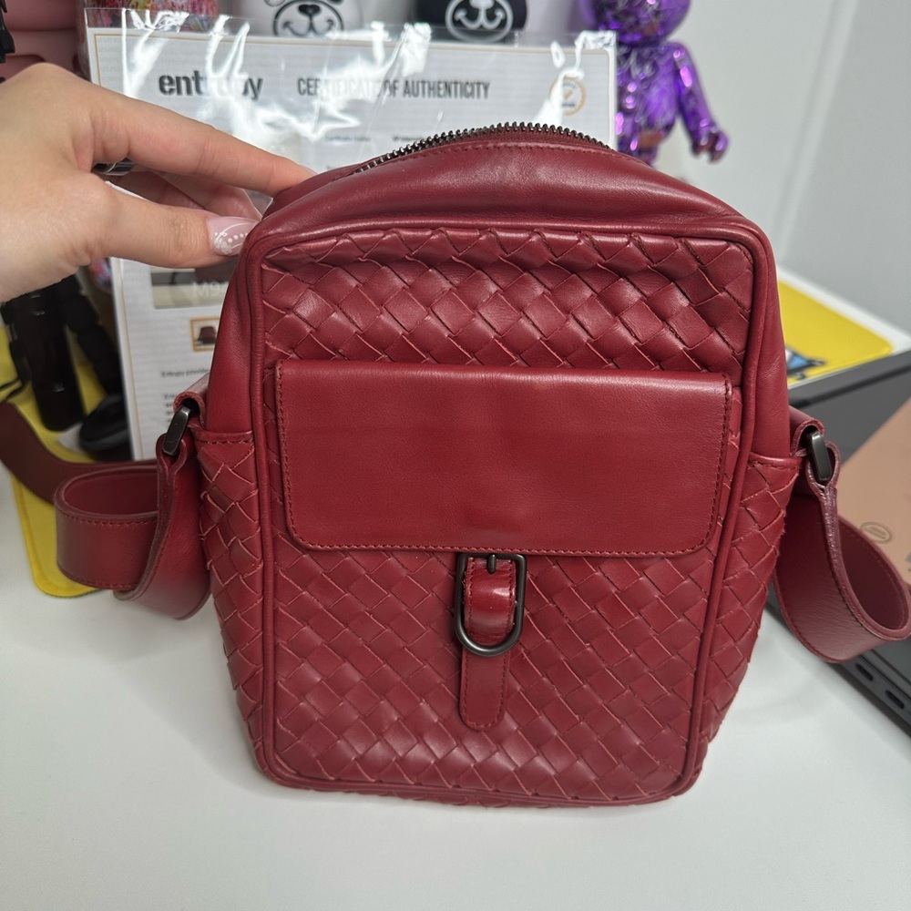 Bottega Veneta red leather crossbody bag